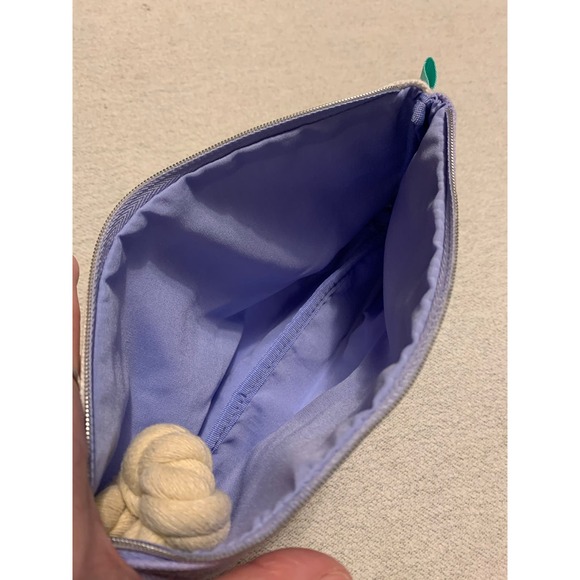 Mugler Angel Beach Zip NWOT Small Cosmetic Canvas Bag Beige Purple - Picture 3 of 8